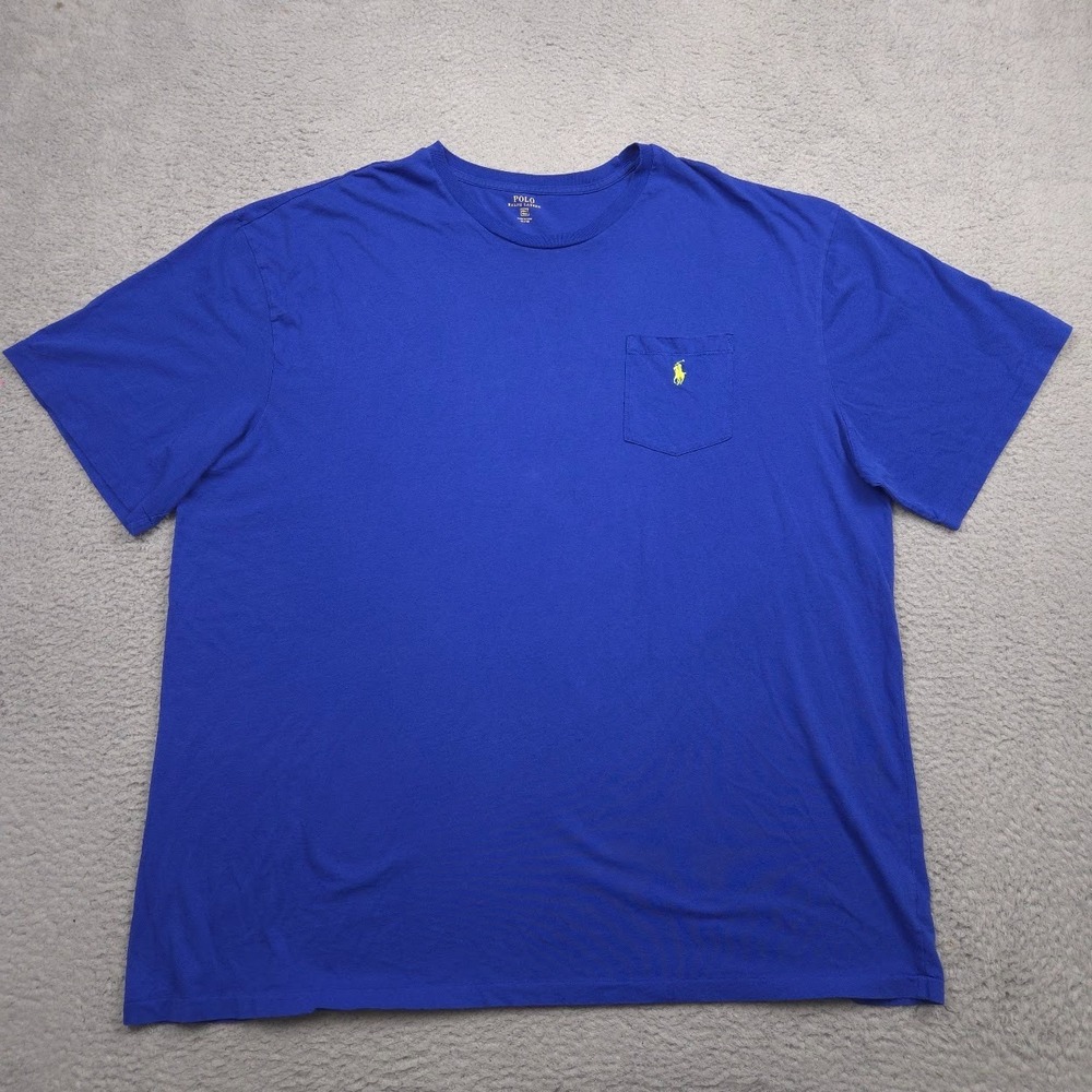 Polo Ralph Lauren T-Shirt Men 3XLT Tall Blue Cotton Pocket Tee Yellow Pony
